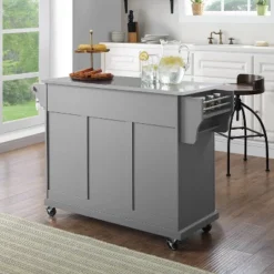 Stainless Steel Top Kitchen Cart/Island Vintage Gray - Crosley -Crosley GUEST d1380488 8364 41e7 8f38 6fa27d5d8f6e
