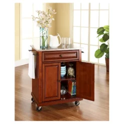 Stainless Steel Top Portable Kitchen Cart/Island - Classic Cherry - Crosley -Crosley GUEST d2d11261 2a98 4e43 8a8e 6ecbc36475be