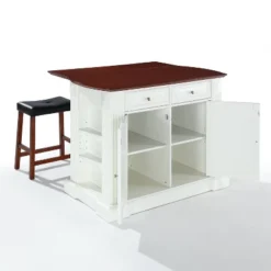 Coventry Drop Leaf Top Kitchen Island With Upholstered Saddle Stools White - Crosley -Crosley GUEST d36a20b0 061a 435b 8727 f8610ba1ea4a