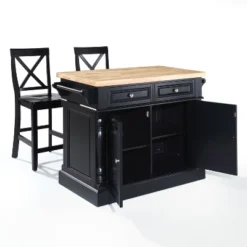 Oxford Kitchen Island With 2 X-Back Stools Black - Crosley -Crosley GUEST d390dcd9 79bc 4908 9404 d86762434f2f
