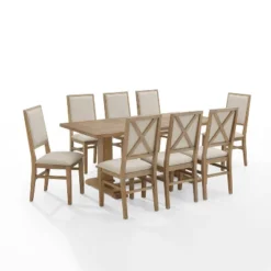 9pc Joanna Dining Set With 8 Upholstered Back Chairs Rustic Brown - Crosley