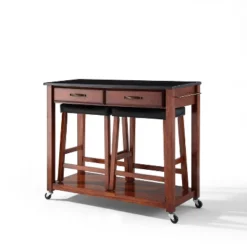 Granite Top Kitchen Prep Cart With 2 Upholstered Saddle Stools Cherry - Crosley 13 Granite Top Kitchen Prep Cart With 2 Upholstered Saddle Stools Cherry - Crosley -Crosley GUEST dd2383c7 fdf3 437b ae67 a765408bc190