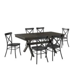 7pc Hayden Extendable Dining Set With Camille Chairs Matte Black/Slate - Crosley -Crosley GUEST ddd42f56 fe88 4b25 862c f944406dc57e