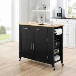 Full Savannah Wood Top Kitchen Island Cart Black/Natural - Crosley -Crosley GUEST e2577f8d b25d 411d b413 639900658951