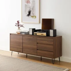 Teagan Record Storage Sideboard Brown Oak - Crosley