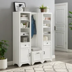 3pc Tara Entryway Set - Hall Tree And 2 Linen Cabinets Distressed White - Crosley 15 3pc Tara Entryway Set - Hall Tree And 2 Linen Cabinets Distressed White - Crosley -Crosley GUEST e8bd941b 9557 4097 83bf 75b53ccc4dc8