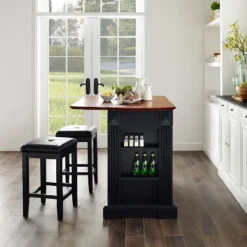 Coventry Drop Leaf Top Kitchen Island With Upholstered Square Stools Black - Crosley -Crosley GUEST e8da76d5 1581 44b9 a6de 6ee88bcfa2ec