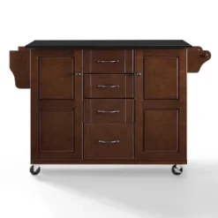 Eleanor Granite Top Kitchen Cart Mahogany/Black - Crosley -Crosley GUEST ea177cbe 2ff7 47d3 9397 a2d456c0ba38