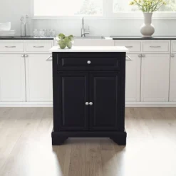 Lafayette Stone Top Portable Kitchen Island/Cart Black/White - Crosley