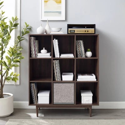 49.5" Liam 9 Cube Record Storage Bookcase With Speaker Walnut - Crosley 2 49.5" Liam 9 Cube Record Storage Bookcase With Speaker Walnut - Crosley - Image 2