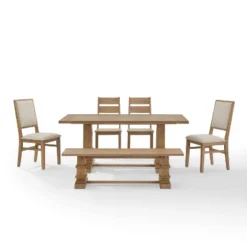4pc Joanna Dining Set With Bench And 4 Chairs Rustic Brown - Crosley -Crosley GUEST ed07f9b5 f021 43ee 960d 3f17a0b17fa5