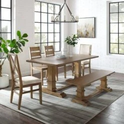 4pc Joanna Dining Set With Bench And 4 Chairs Rustic Brown - Crosley