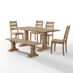4pc Joanna Dining Set With Bench And 4 Ladder Back Chairs Rustic Brown - Crosley -Crosley GUEST ed8bee5d 2ffc 4122 af4f f4a28214837e