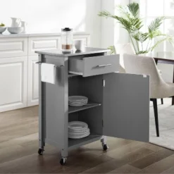 Savannah Stainless Steel Top Compact Kitchen Island Cart Gray - Crosley -Crosley GUEST ee42948b 34e2 4edf b722 c0fcde565b9e