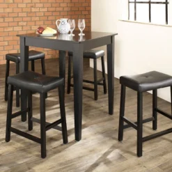 5pc Pub Dining Set With Upholstered Saddle Stools Black - Crosley