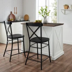 Clifton Kitchen Island With Camille Stools Distressed White/Black - Crosley -Crosley GUEST f254e46d 0ca3 49f7 b751 2a9a4e08e095