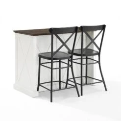 Clifton Kitchen Island With Camille Stools Distressed White/Black - Crosley -Crosley GUEST f28047a1 be2e 47a3 8a1e 4e8ee0dffa24