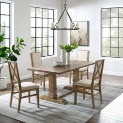 5pc Joanna Dining Set With 4 Upholstered Back Chairs Rustic Brown - Crosley -Crosley GUEST f692bb03 18ea 4ca7 bf59 b70659903086