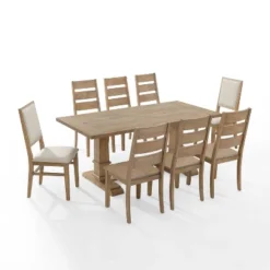 9pc Joanna Dining Set With 6 Ladder Back Chairs And 2 Upholstered Back Chairs Rustic Brown - Crosley -Crosley GUEST f7792472 c9ef 42ab ace4 39ed8fd06295