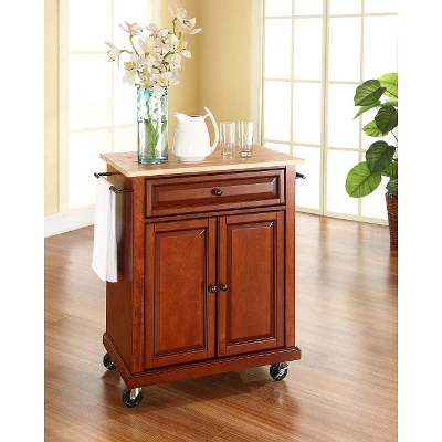 Crosley Wood Top Portable Kitchen Cart - Cherry 1 Crosley Wood Top Portable Kitchen Cart - Cherry