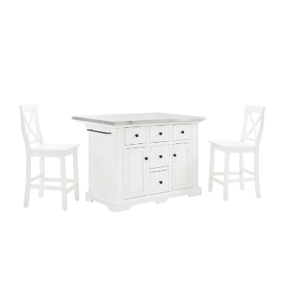 Julia Stainless Steel Top Island With 2 X-Back Stools - Crosley 3 Julia Stainless Steel Top Island With 2 X-Back Stools - Crosley - Image 3