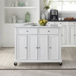 Avery Kitchen Island/Cart Distressed White/White Marble - Crosley -Crosley GUEST fe3b6ac2 6fc3 432d a300 48cb0af584eb